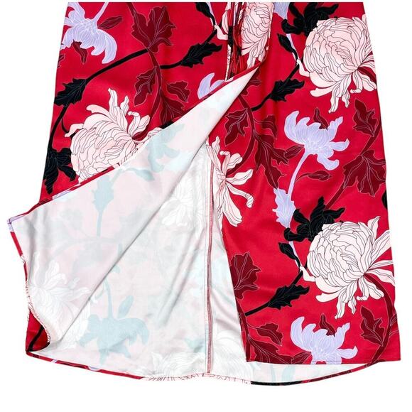 Eloquii Red Floral Print Midi Skirt Size 18 Faux Wrap Romantic Feminine - Picture 5 of 12